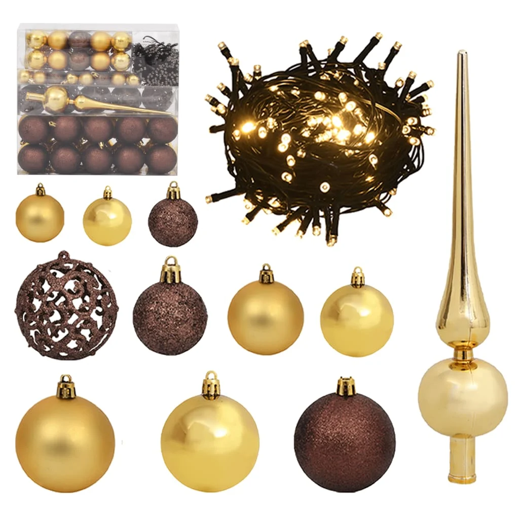 Baumdekoration Weihnachtskugel-Set mit Spitze 300 LEDs Gold/Bronze 120-teiliges Baumdekoration Weihnachtskugel-Set mit Spitze 300 LEDs Gold/Bronze 120-teiliges