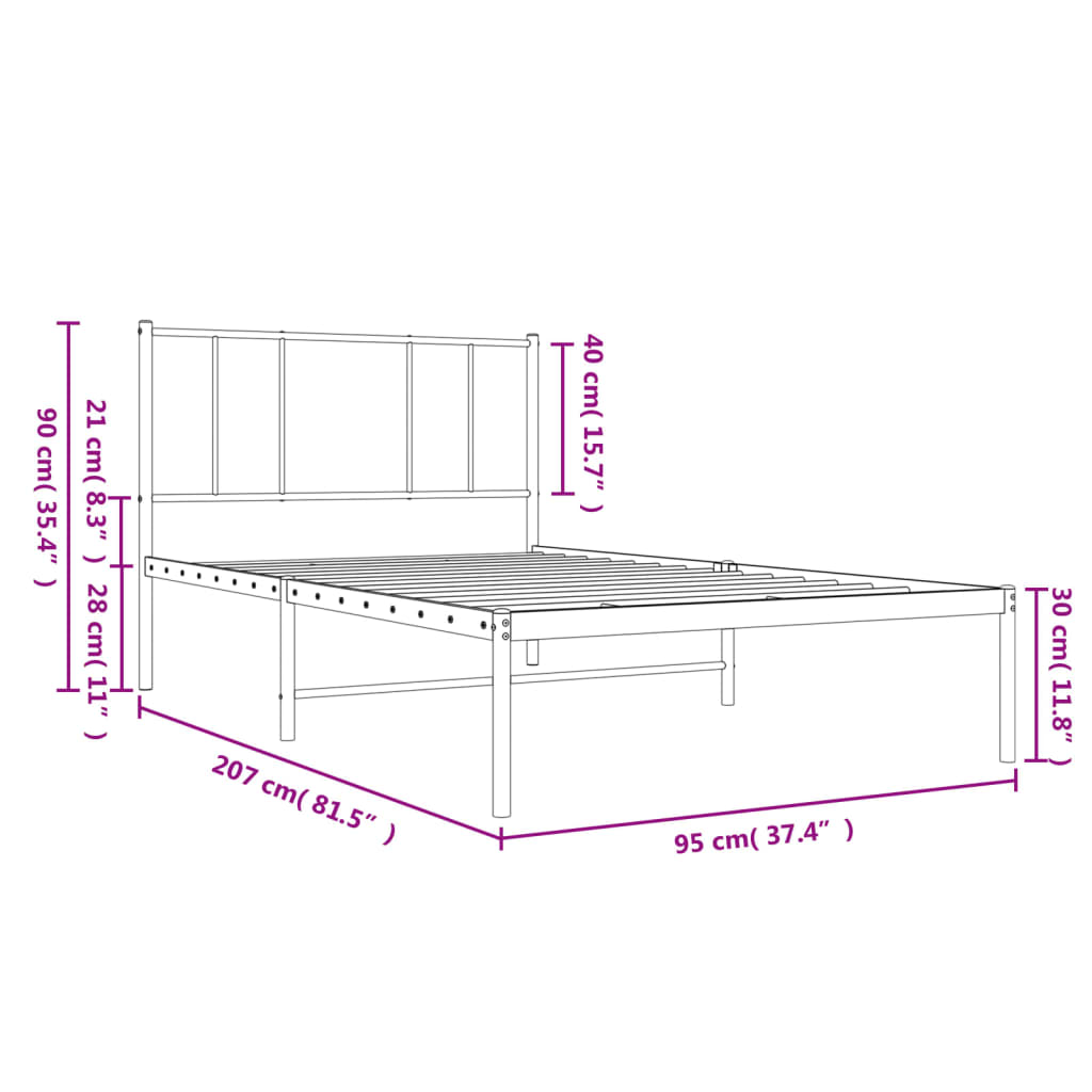 Metallbettgestell mit Kopfteil Einzelbett Bettgestell Schlafzimmermöbel Schwarz 90x200 cm 
