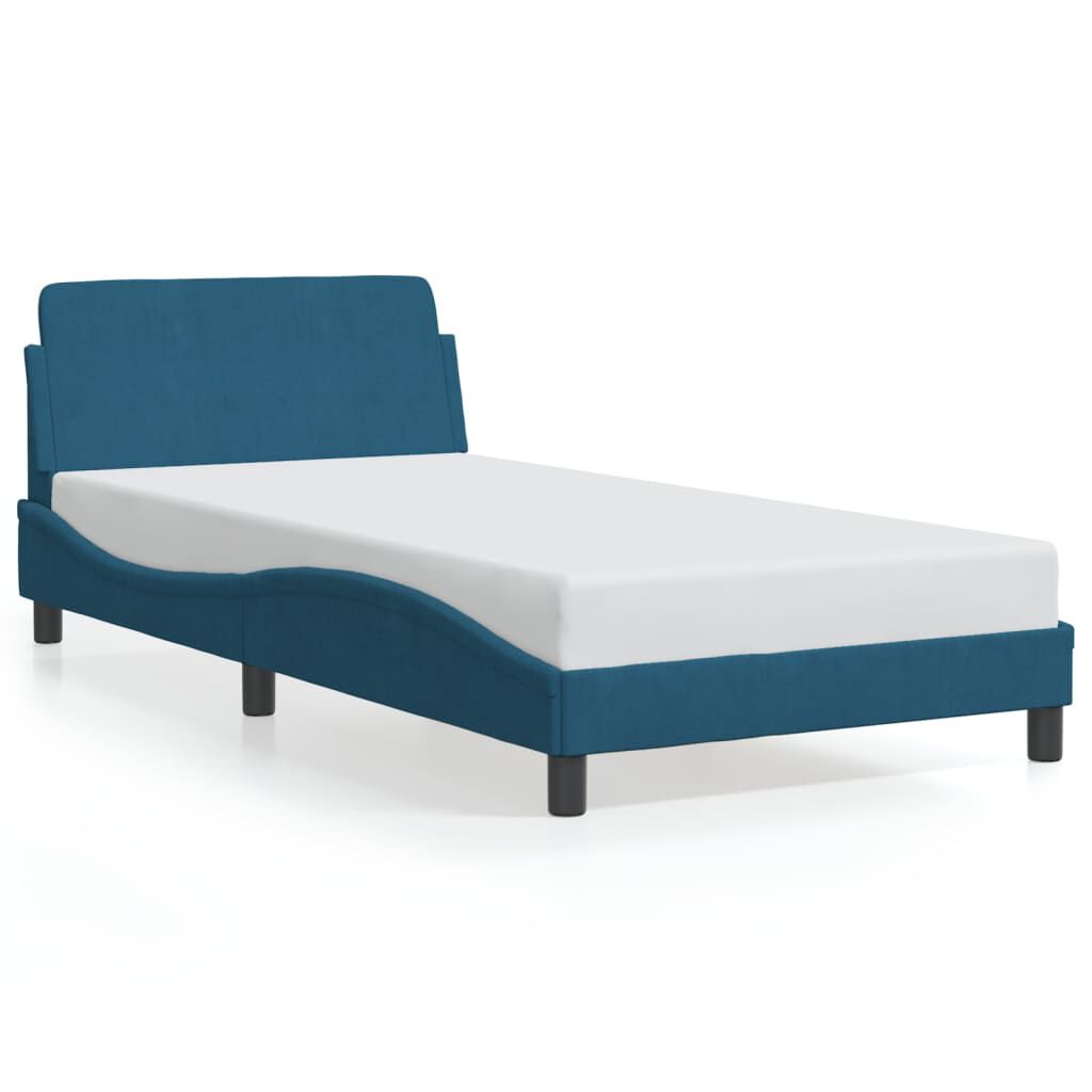 Bettgestell 100x200 cm Blau mit Kopfteil Samtbezug weich bequem gepolstert