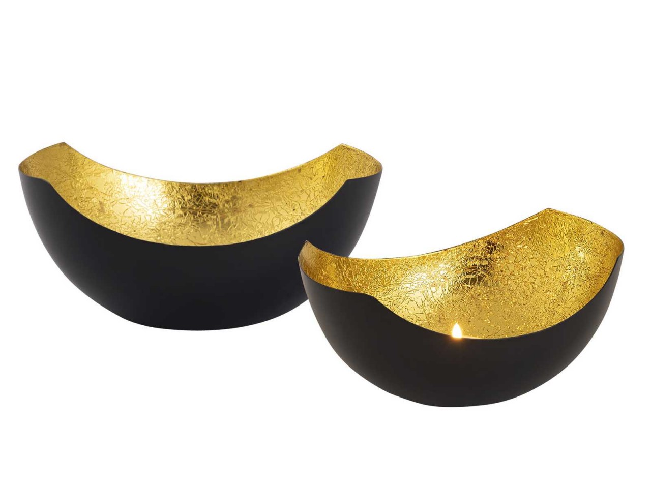 Kerzenhalter Set 2-teilig Teelichthalter Love Schalenform schwarz matt innen vergoldet