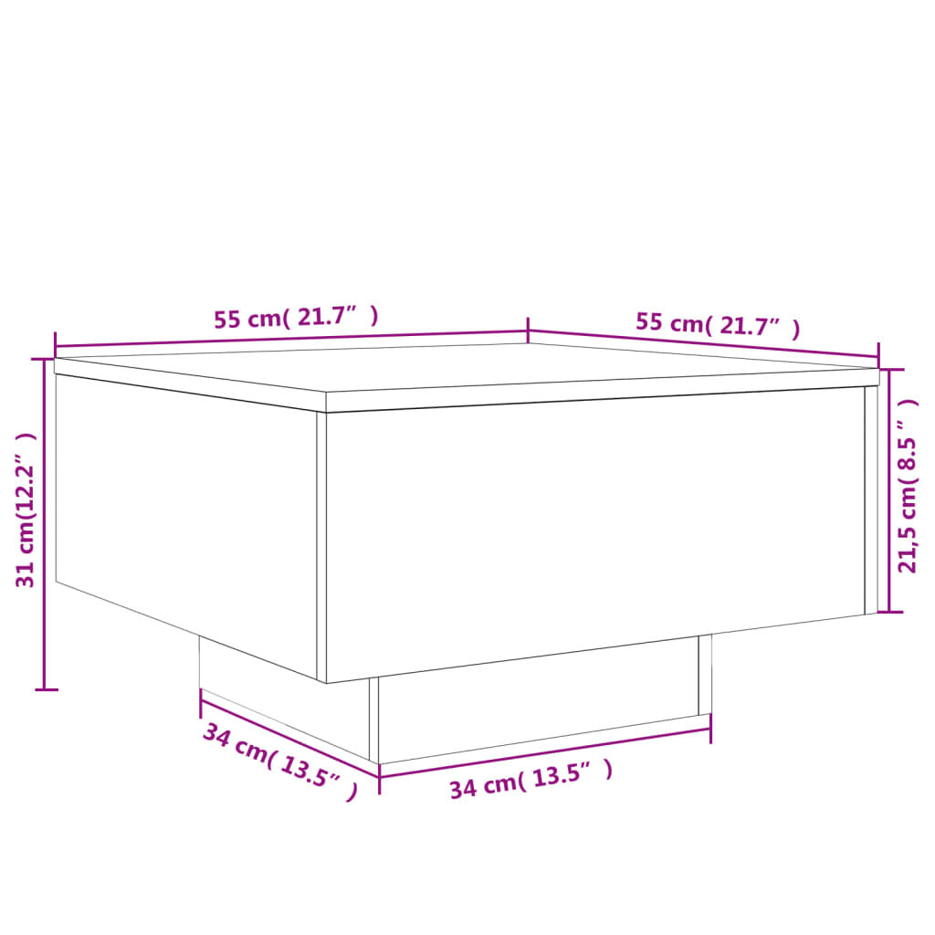 ouchtisch in Sonoma Eiche Holzwerkstoff 55x55x31 cm modern und kompakt