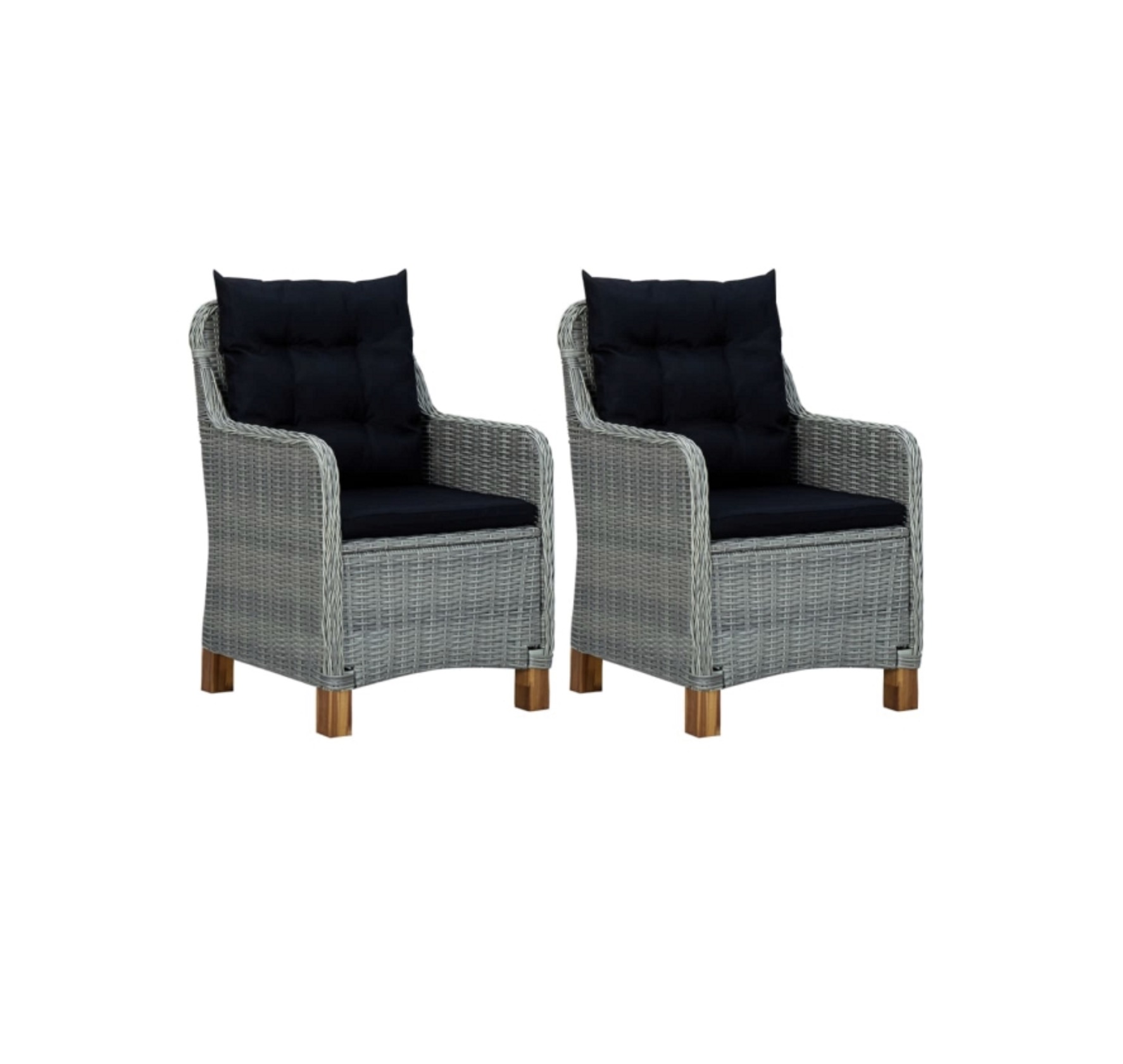 2 Gartenstühle mit Kissen Hellgrau Polyrattan Outdoor Essstuhl Set