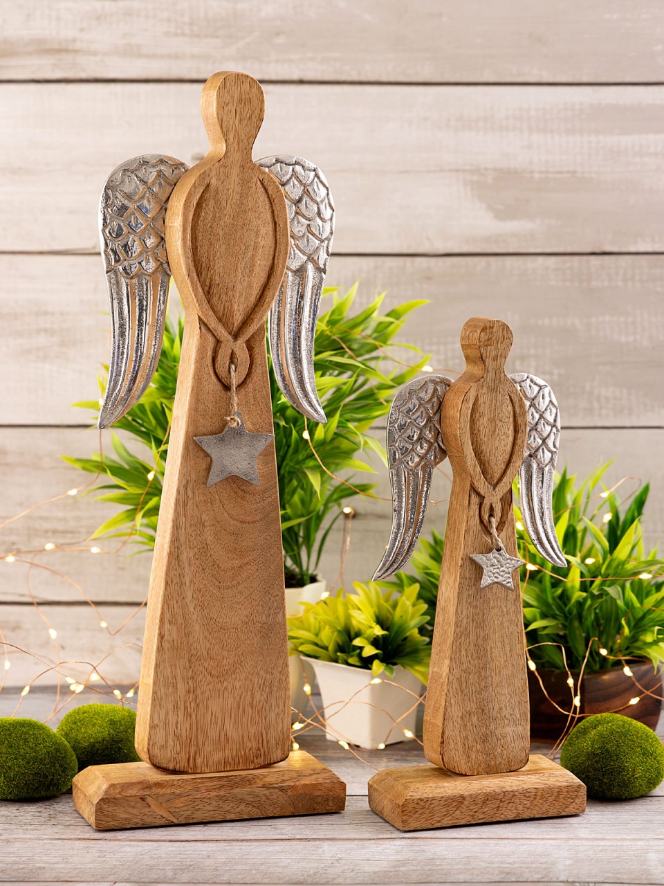 Dekofigur Engel 2er Set 13/17x32/47cm Weihnachtsdeko Masterbox 6-teilig Mangoholz