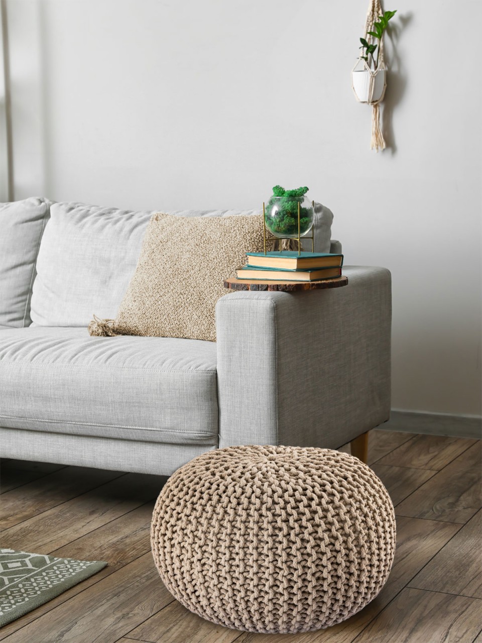 Pouf Ø 55 H 37 H 37 Strickhocker Sitzpouf Bodenkissen nachhaltig