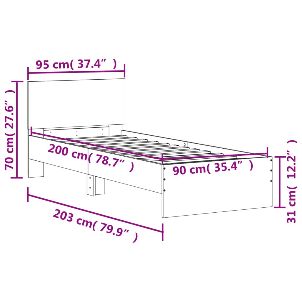 Bettgestell mit Kopfteil und LED-Leuchten Sonoma-Eiche 90x200cm
