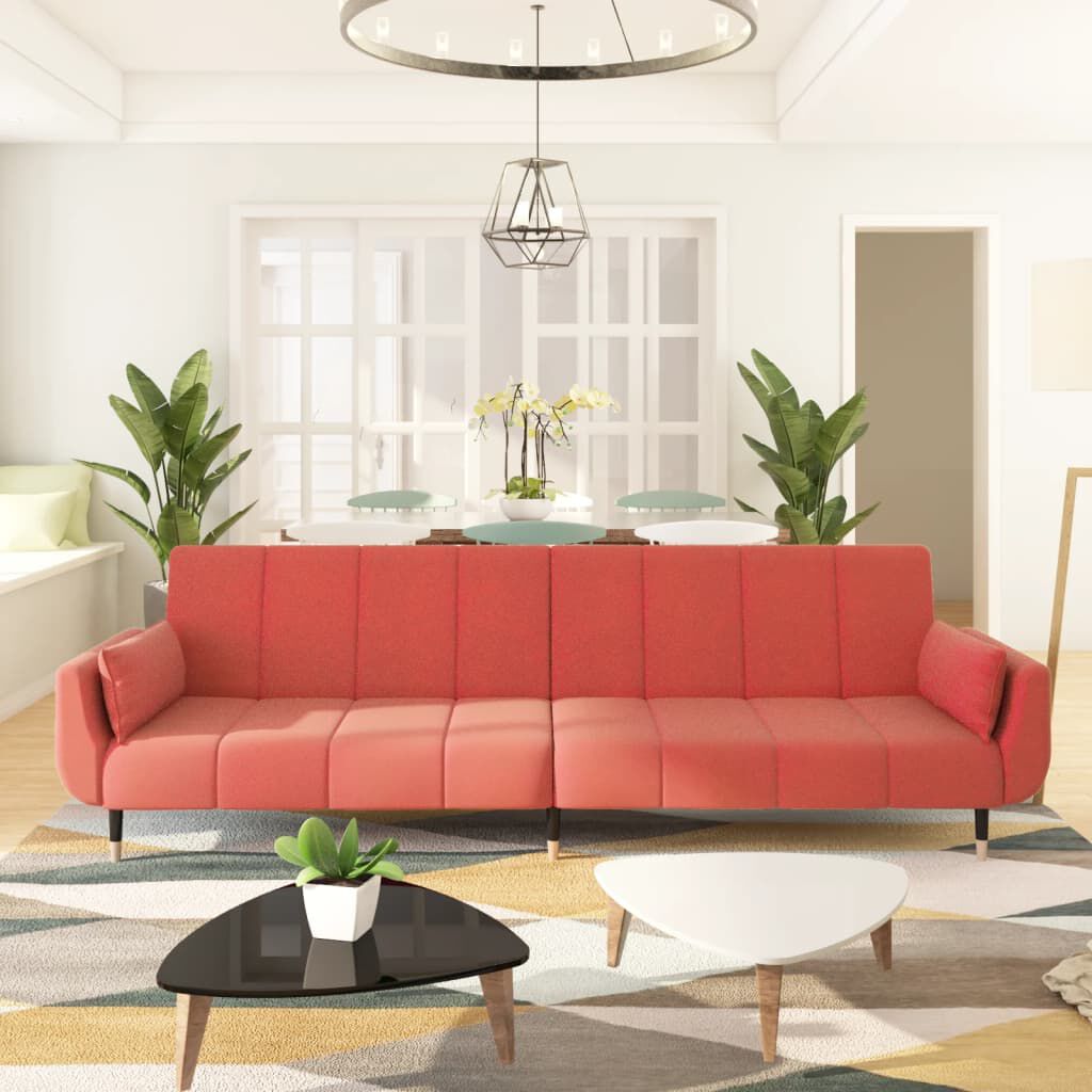 Schlafsofa 2 Sitzer mit 2 Kissen Rosa Samt