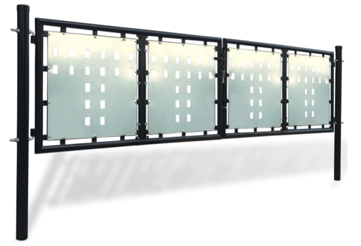 Gartentor Doppelflügel Schwarz 300x125cm Stahl pulverbeschichtet mit Schloss Griff