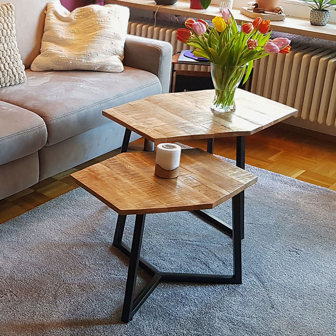 Couchtisch Set 2 Stück Wohnzimmer Tisch Satztisch Paris Metall-Gestell schwarz weiß oder altsilber Couchtisch Set 2 Stück Wohnzimmer Tisch Satztisch Paris Metall-Gestell schwarz weiß oder altsilber