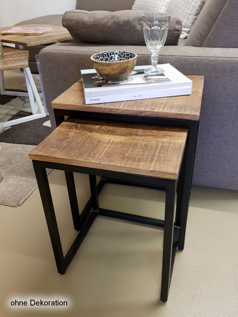 Beistelltisch Holz Satztisch Set 2 Stück Wohnzimmer Tisch Couchtisch Dallas Metall Gestell