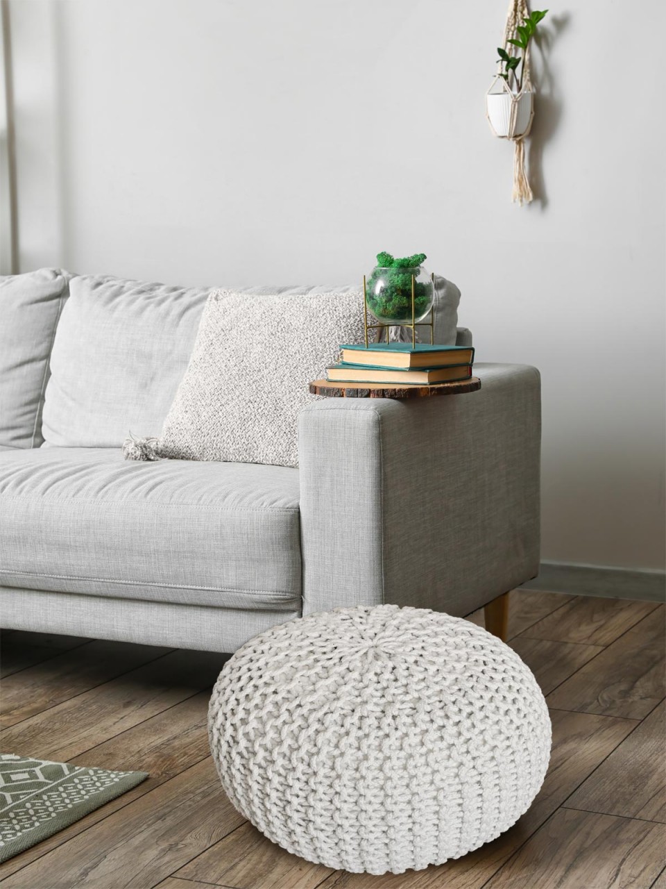 Strickhocker Pouf Ø 45 H 30 cm cm Sitzpouf Strick Bodenkissen