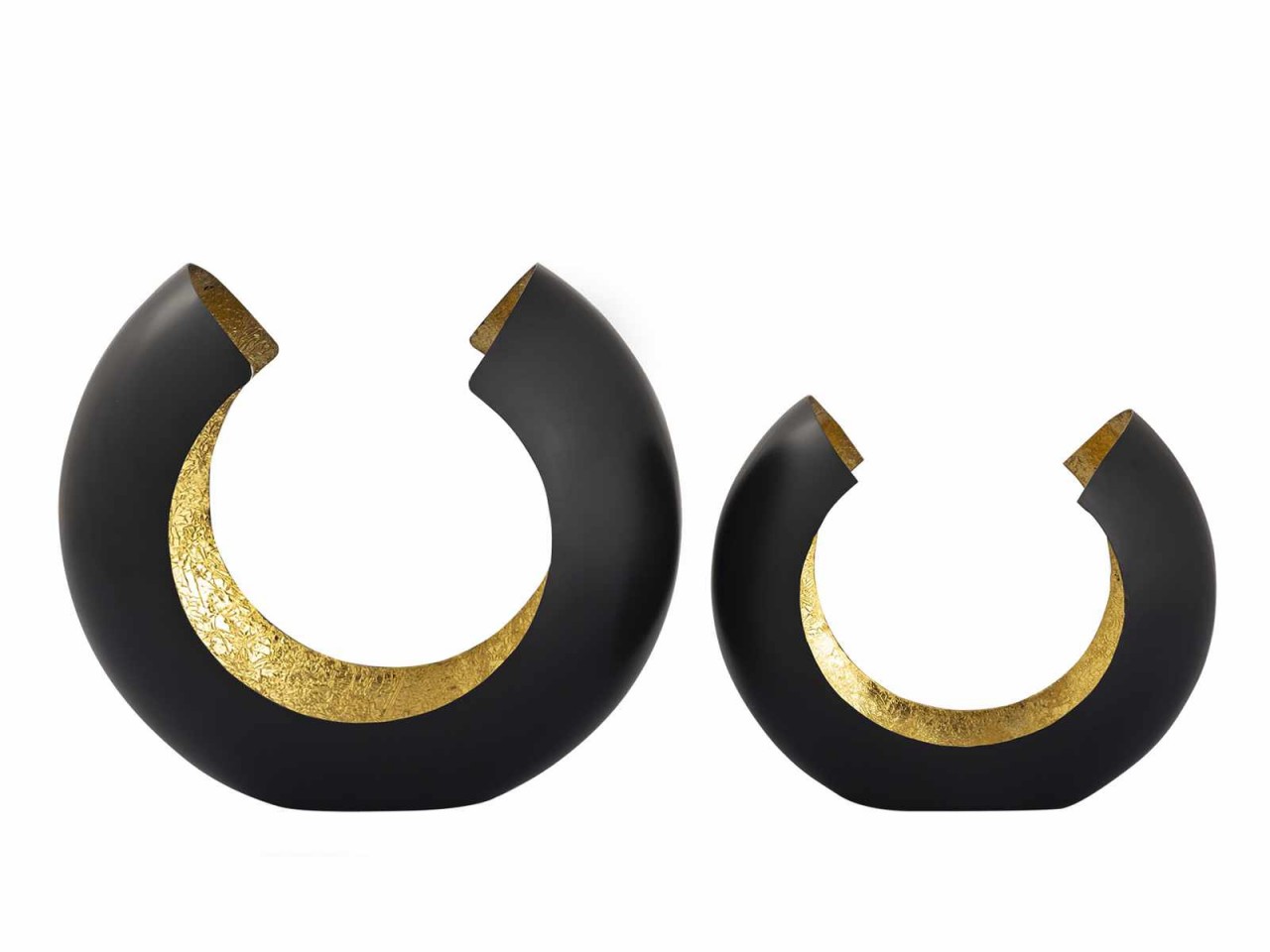 Teelichthalter Set 2-teilig Kerzenhalter Kerzenständer Omega schwarz matt innen vergoldet Teelichthalter Set 2-teilig Kerzenhalter Kerzenständer Omega schwarz matt innen vergoldet
