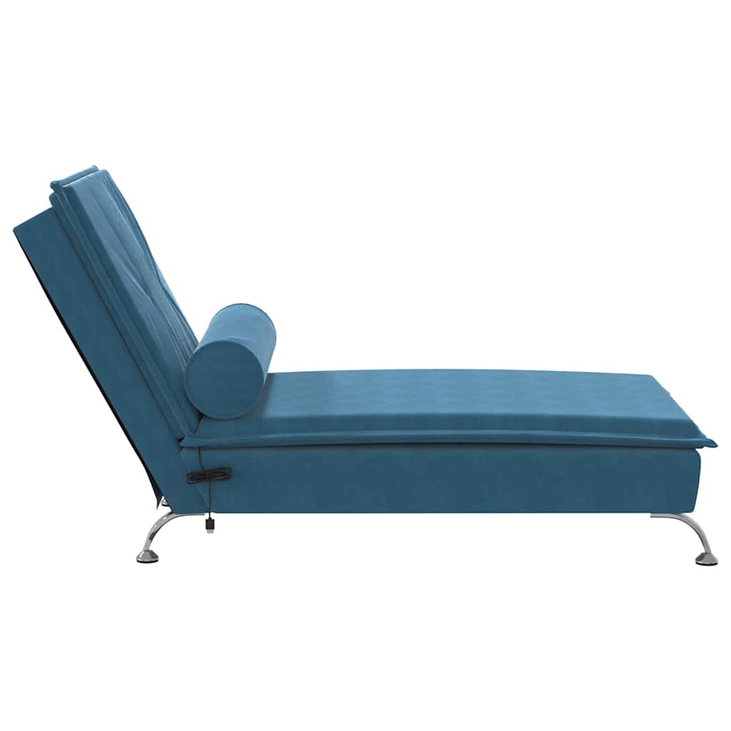 Massage Chaiselongue mit Nackenrolle Blau Samt Komfort und Entspannung