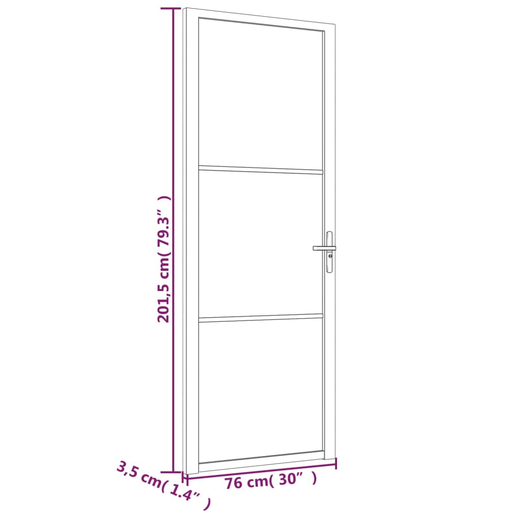 Innentür Tür 76x201,5 cm Schwarz ESG-Glas und Aluminium