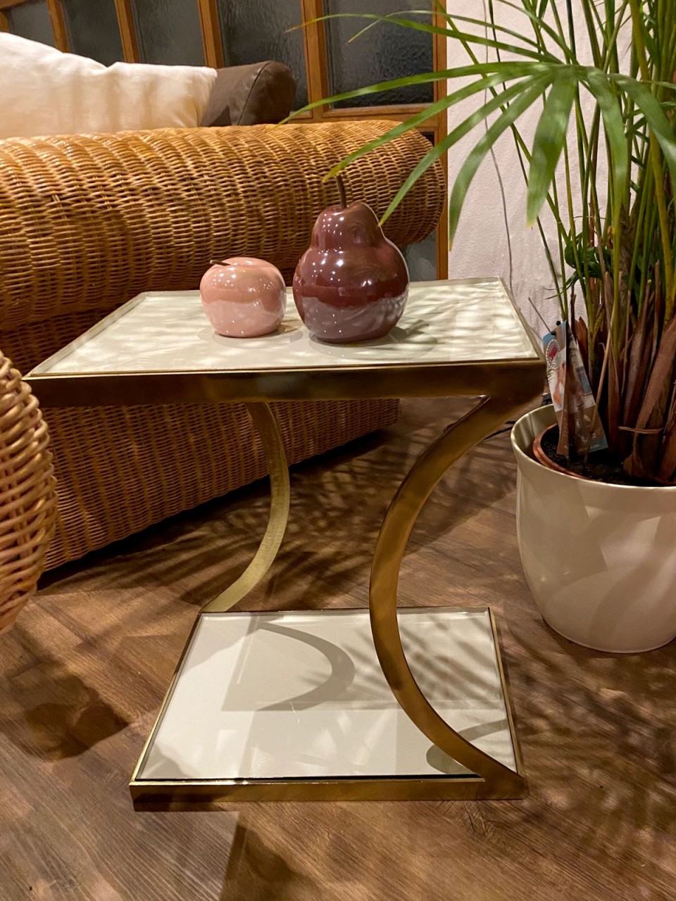 Beistelltisch weiß Dekotisch eckig 40 H 45 cm Lampentisch Sofatisch Eden Tisch Metall gold