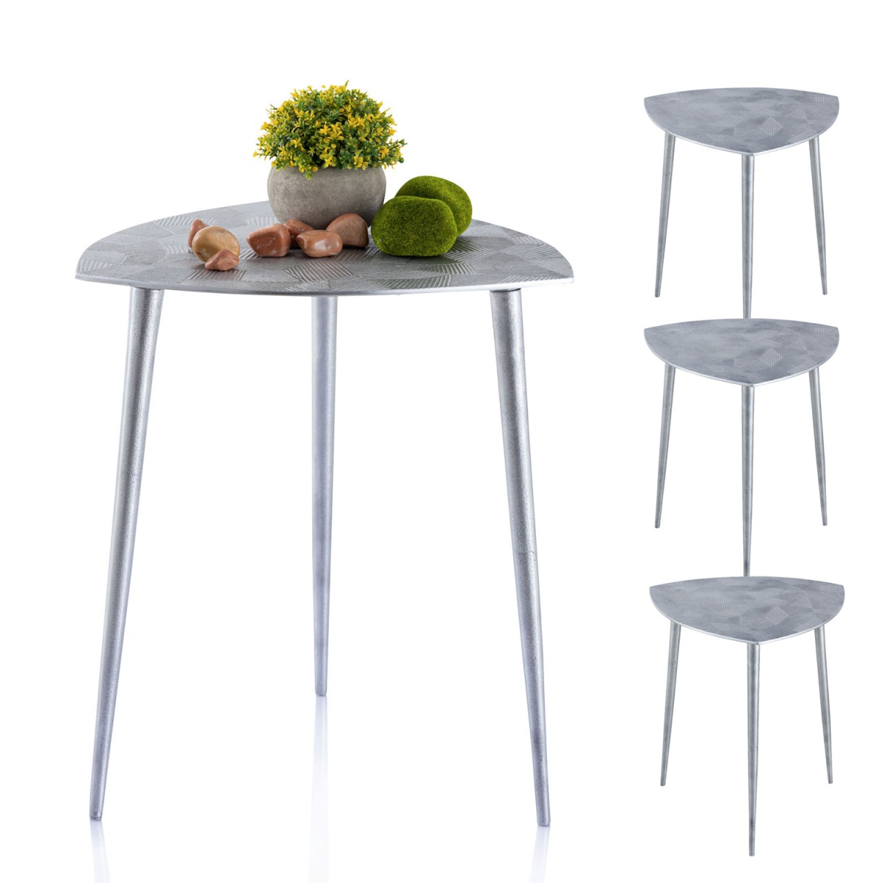 Beistelltisch 4-teilig Metall Dekotisch Alster 40x45x40 cm dreieckig klass. Design silber o. gold Beistelltisch 4-teilig Metall Dekotisch Alster 40x45x40 cm dreieckig klass. Design silber o. gold