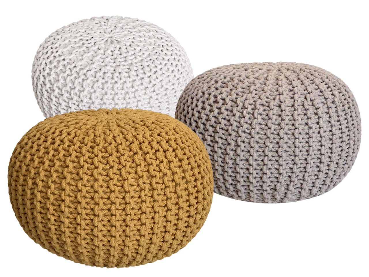 Pouf Set 3 Stück Ø 55 cm Bodenkissen Strickhocker Sitzhocker Sitzkissen Hocker nachhaltig Grobstrick Pouf Set 3 Stück Ø 55 cm Bodenkissen Strickhocker Sitzhocker Sitzkissen Hocker nachhaltig Grobstrick