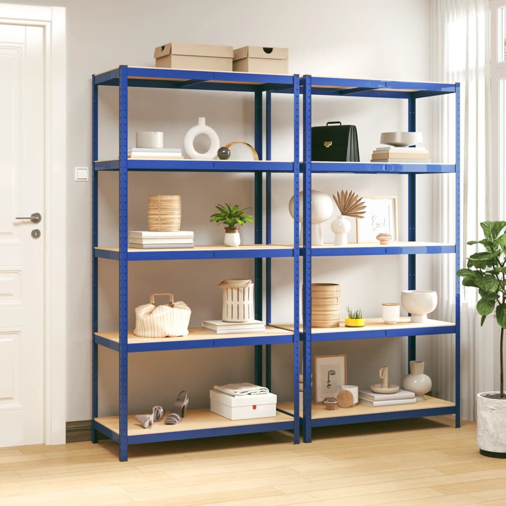 Regalset Regalsystem Blau 2 Stück mit 5 Böden aus Stahl und Holzwerkstoff stabil