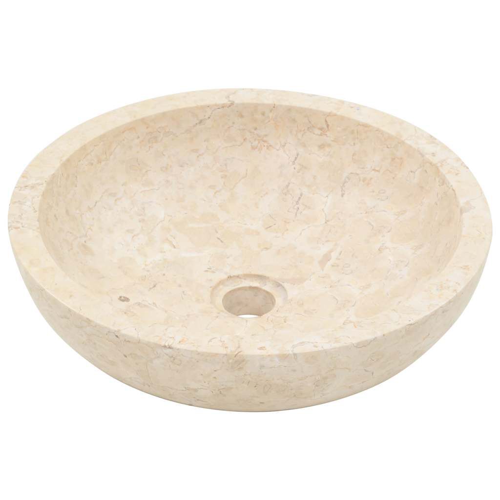 Waschbecken rund Creme 40x12 cm hochwertiger Marmor Naturstein