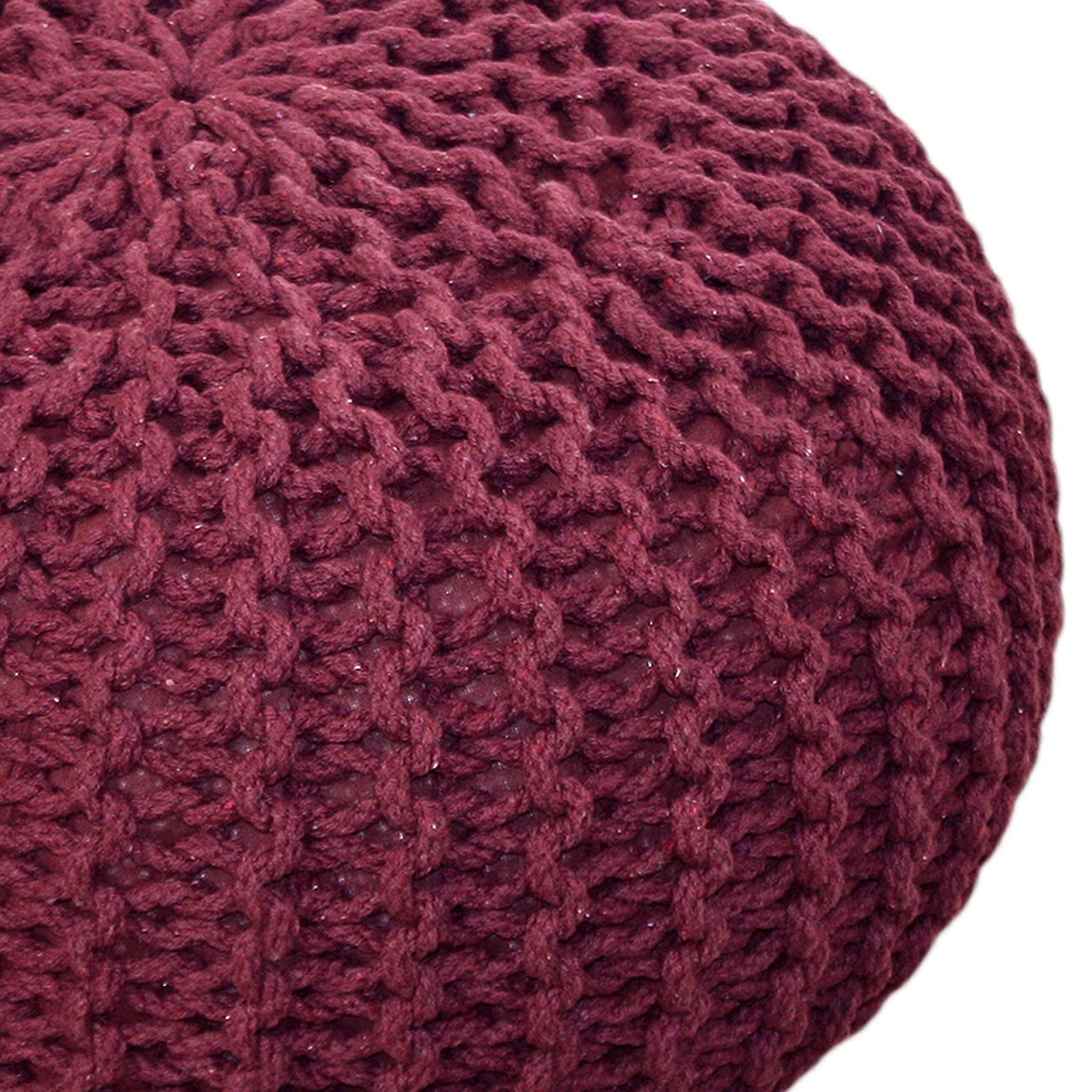 Sitzhocker Pouf SET 2 Stück Ø 55 cm H 37 cm Strickhocker Bodenkissen Grobstrick-Optik nachhaltig