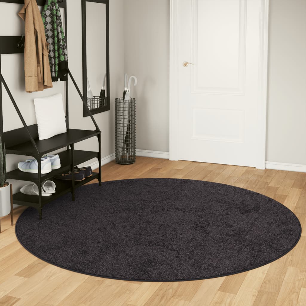 Teppich Anthrazit 200cm rund rutschfest pflegeleicht Wohnzimmer Schlafzimmer