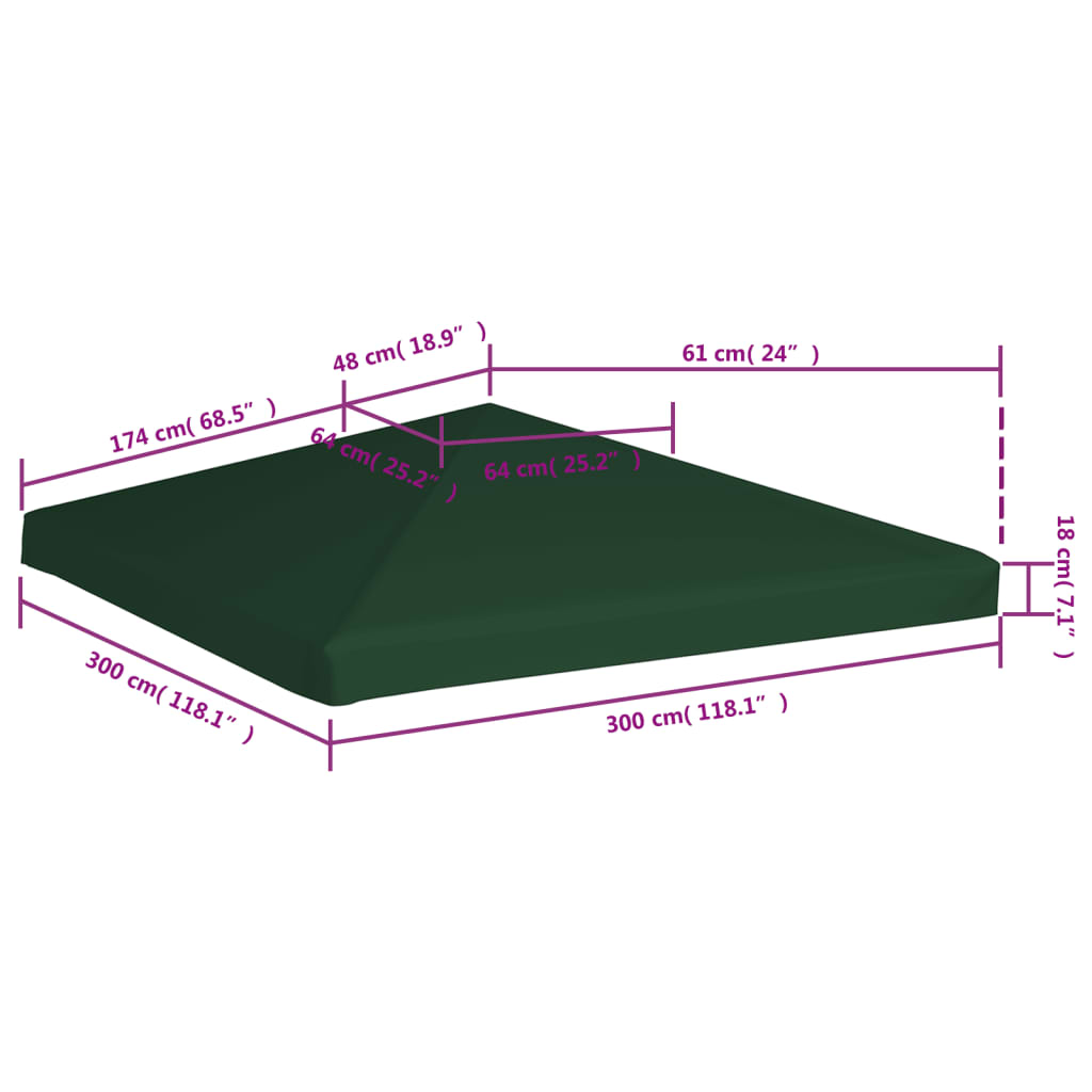 Pavillon Ersatzdach Grün 3x3 m Polyester PVC beschichtet Wasserbeständig