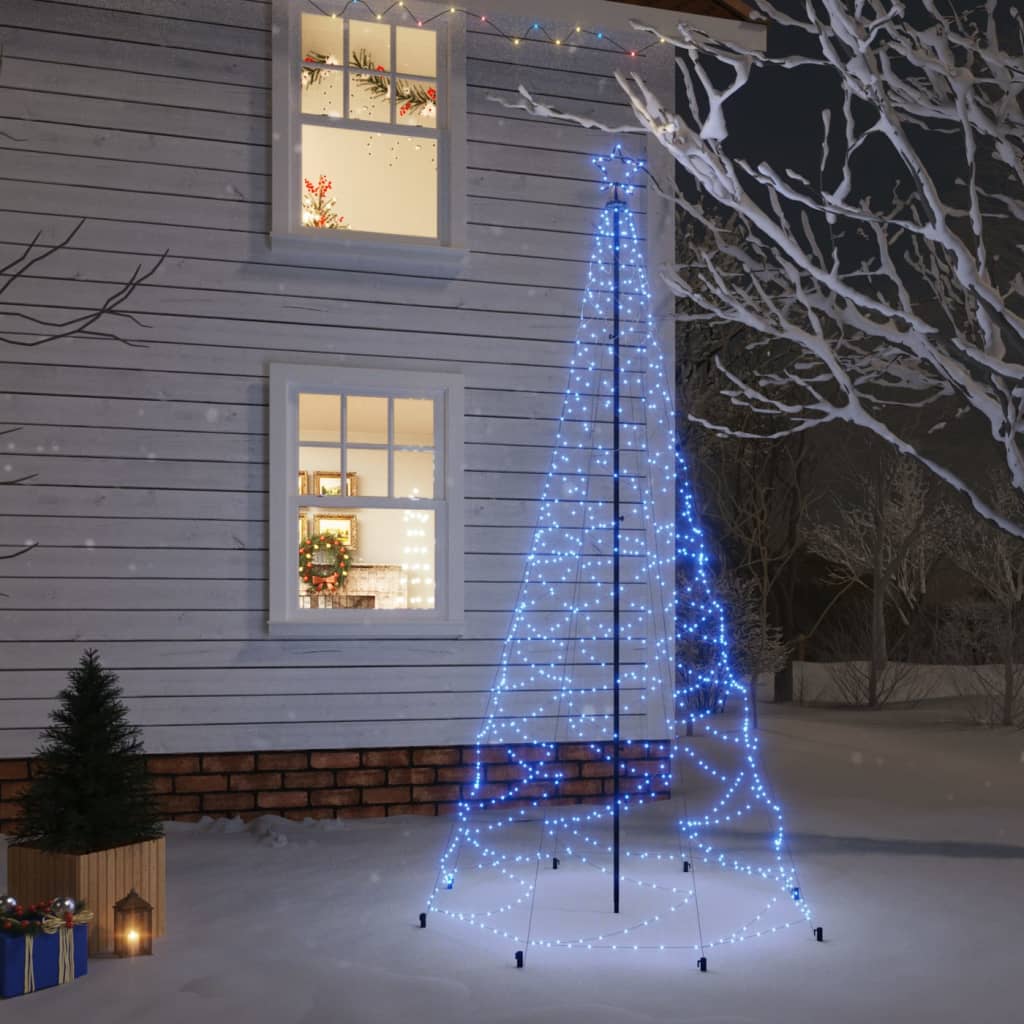 Weihnachtsbaum mit Metallpfosten Weihnachtsdeko 500LEDs Blau 3m Außenbeleuchtung