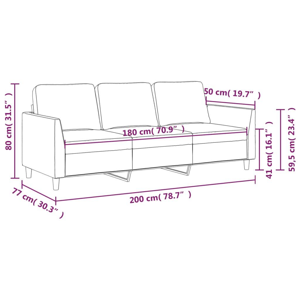 Sofa 3 Sitzer cremefarben 180 cm breit aus pflegeleichtem Kunstleder