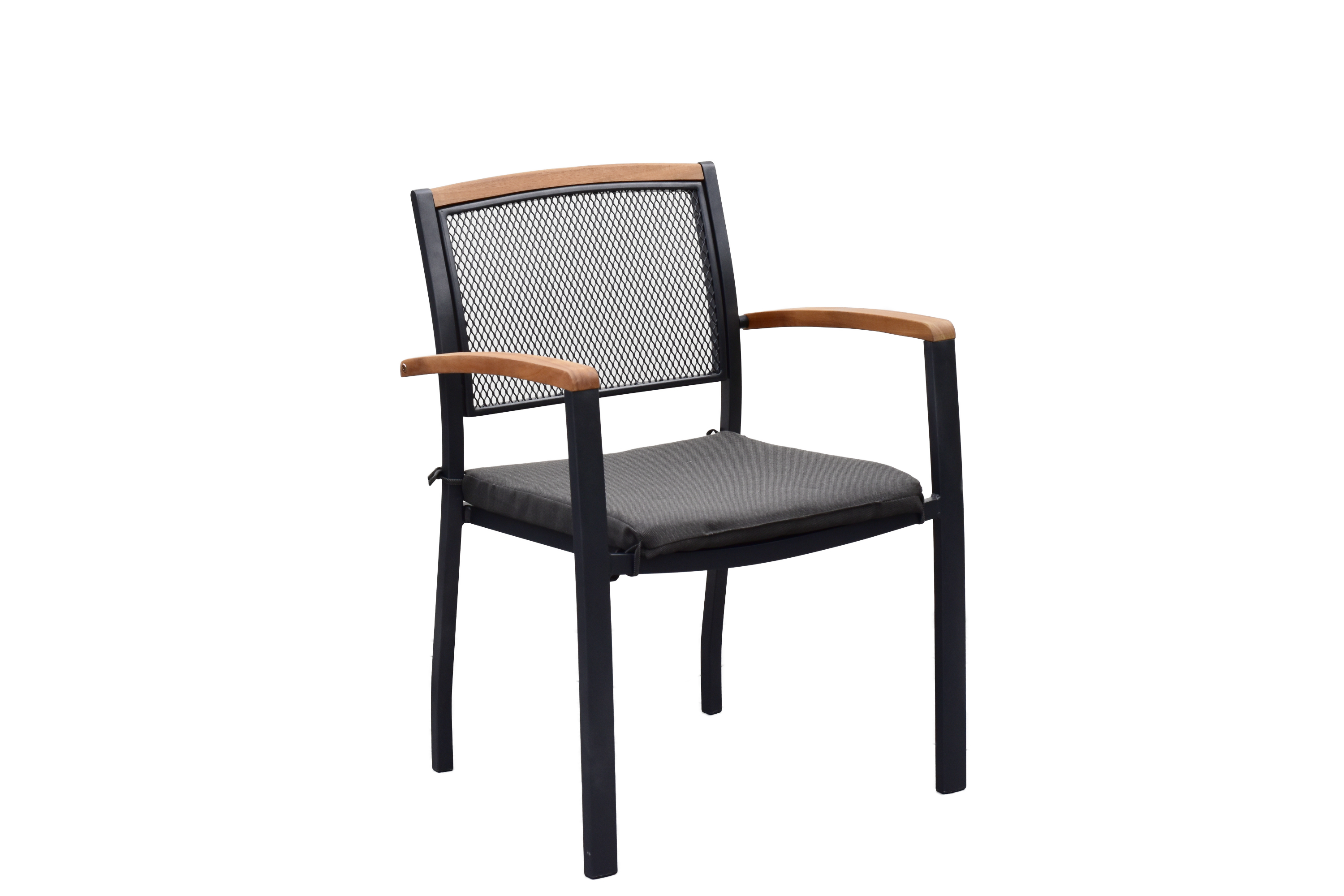 Merxx Tilos Gartenmöbel Set für 10 Personen 21 teilig aus Aluminium und FSC Akazienholz mit Flex Ausziehtisch 180x180 cm 10 Stapelsessel mit Akazienholz und graue Sitzkissen