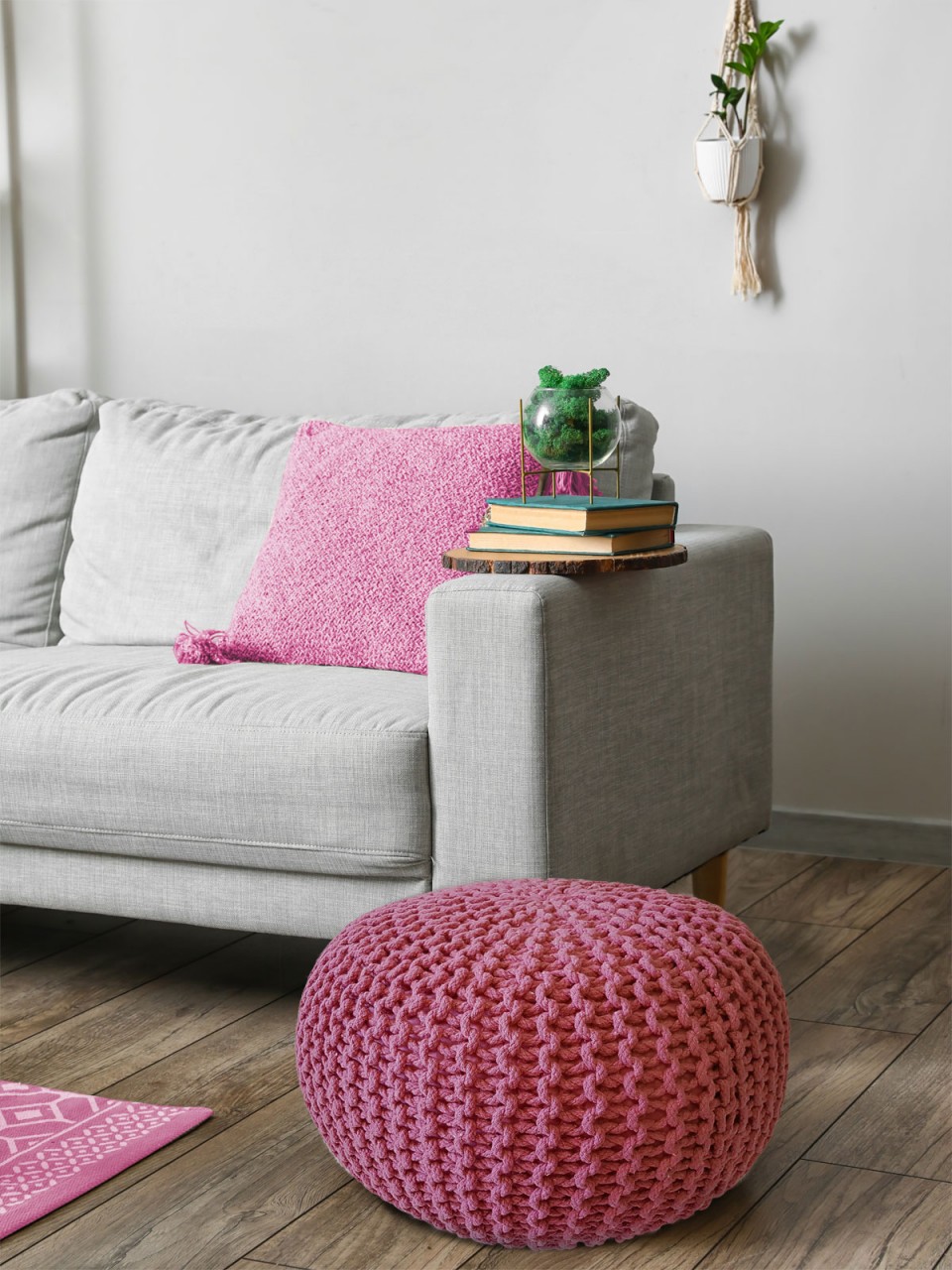 Pouf Ø 55 H 37 H 37 Strickhocker Sitzpouf Bodenkissen nachhaltig
