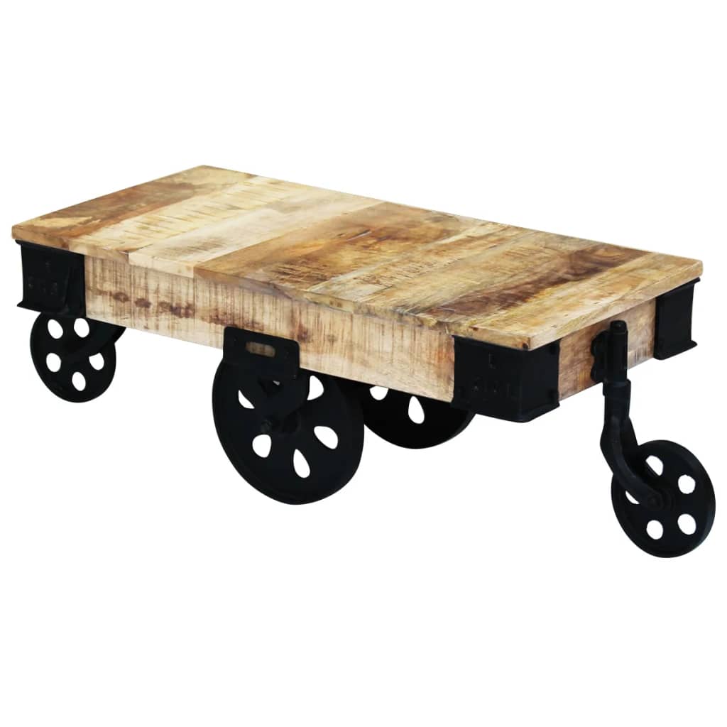Holz-Couchtisch mit Rollen Massives Mangoholz robustes Design Stabil einzigartig