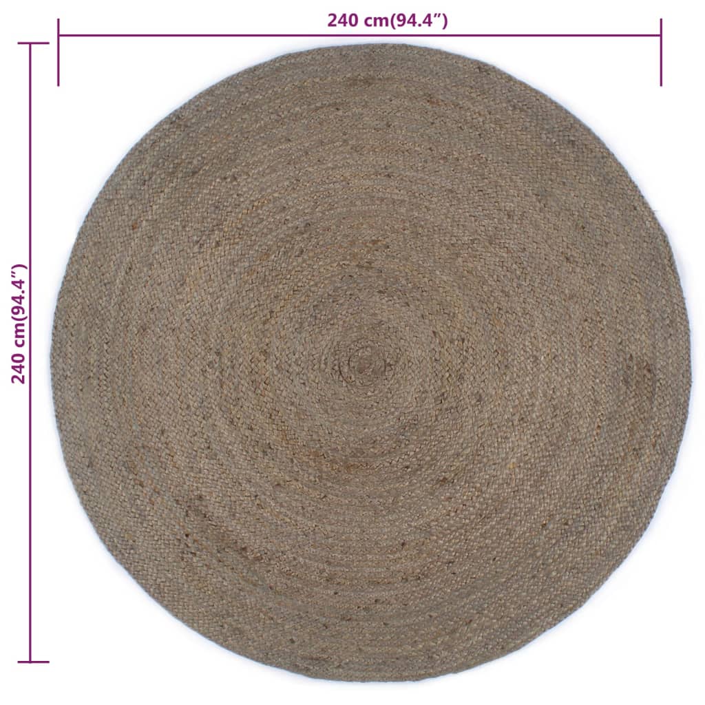 Handgefertigter Teppich Jute Rund 240 cm Grau Naturfaser Robust Dekorativ