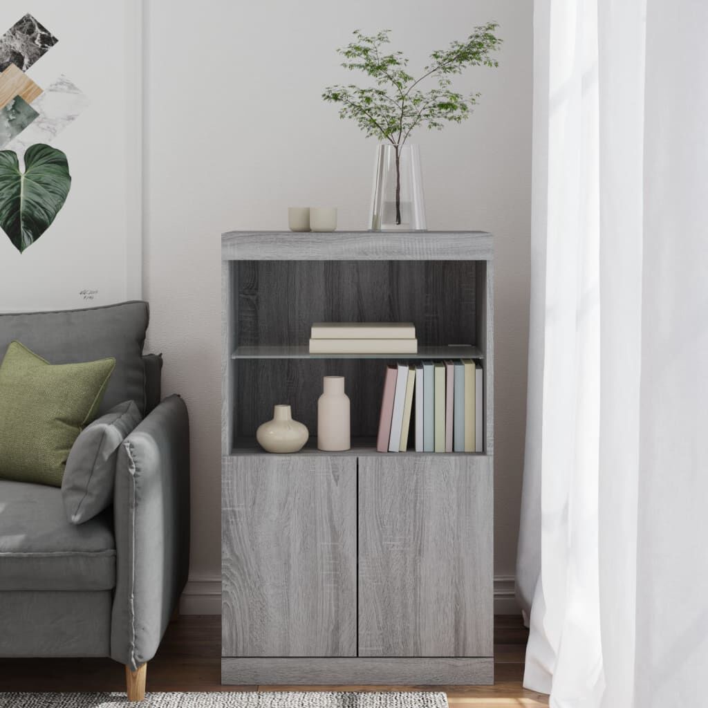 Sideboard Grau Sonoma 60x37x100 cm mit LED Beleuchtung modern gestaltet