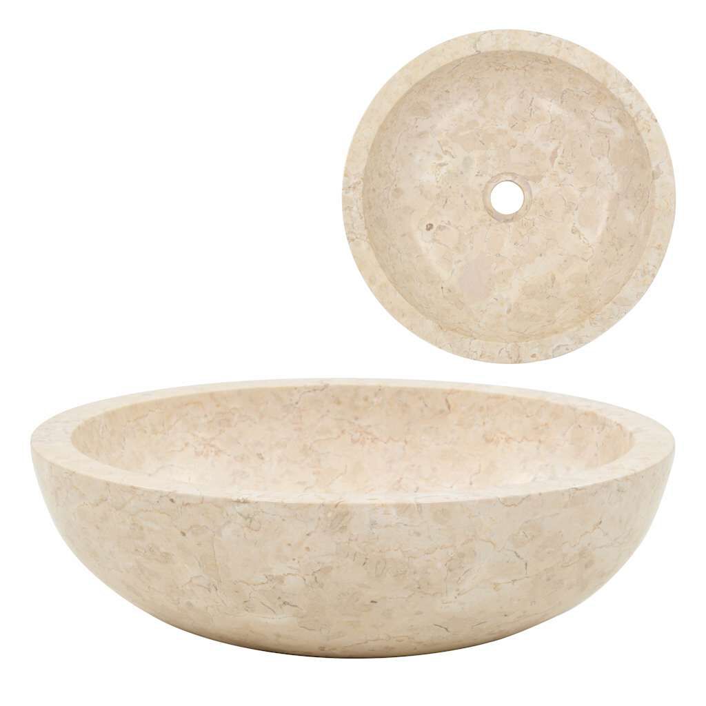 Waschbecken rund Creme 40x12 cm hochwertiger Marmor Naturstein