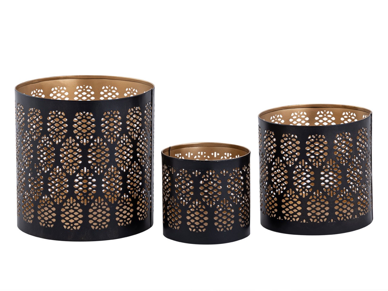 Kerzenständer 3er Set Windlicht Orient Teelichthalter rund schwarz gold