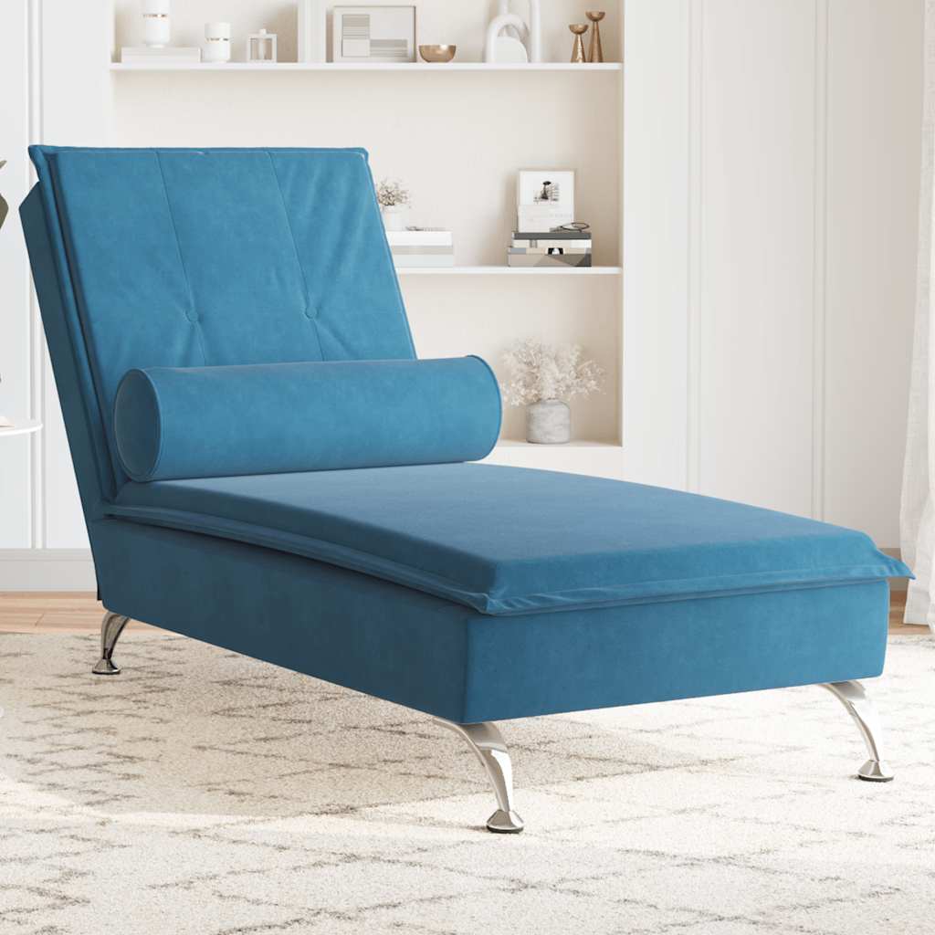 Massage Chaiselongue mit Nackenrolle Blau Samt Komfort und Entspannung