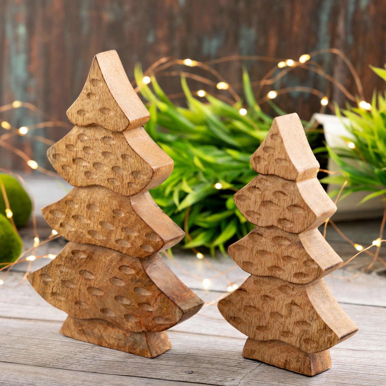 Dekofigur Baum 2er Set Holzfigur H23/20cm Holzbaum Weihnachtsdekoration Mangoholz