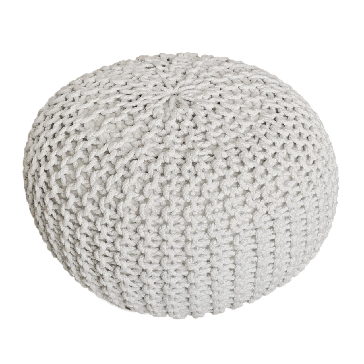 Sitzhocker Pouf SET 2 Stück Ø 55 cm H 37 cm Strickhocker Bodenkissen Grobstrick-Optik nachhaltig Sitzhocker Pouf SET 2 Stück Ø 55 cm H 37 cm Strickhocker Bodenkissen Grobstrick-Optik nachhaltig