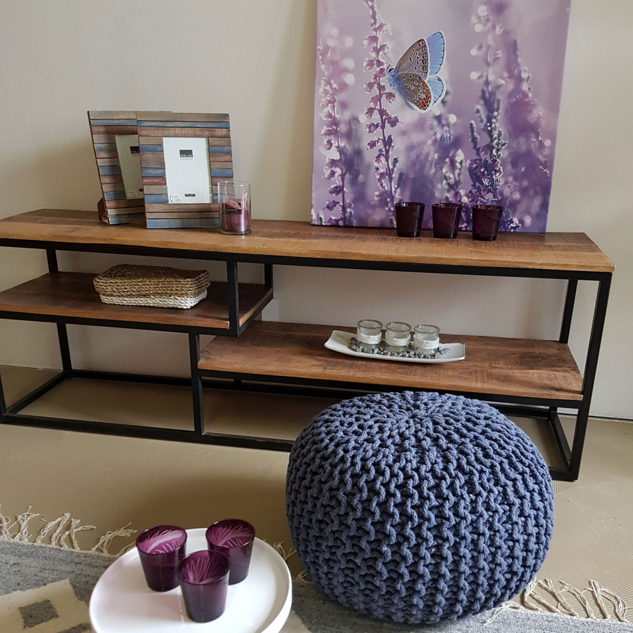 Strickhocker Pouf Ø 45 H 30 cm cm Sitzpouf Strick Bodenkissen
