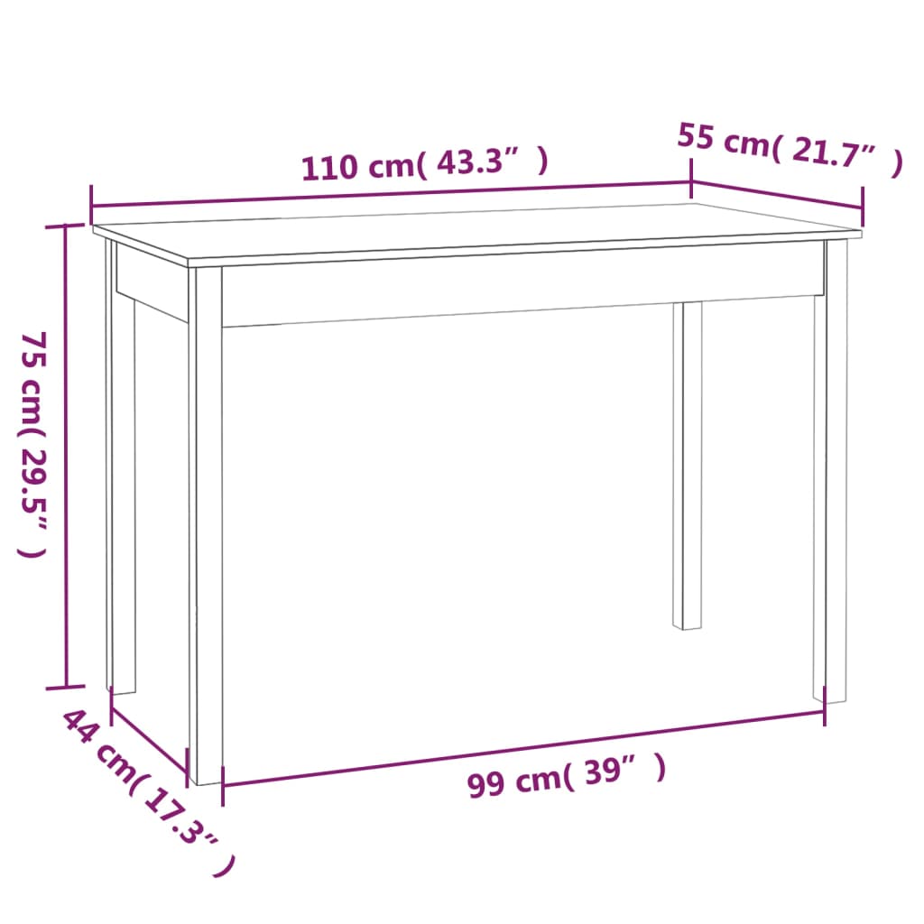 Esstisch Weiß 110x55x75 cm Massivholz Kiefer für modernes Esszimmer