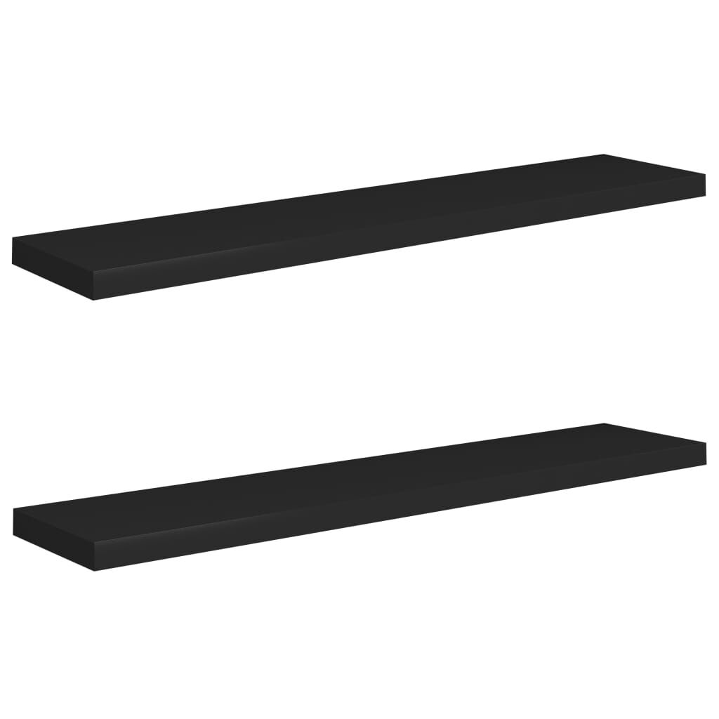 Schwarze Wandregale 2 Stück MDF 120 x 23,5 x 3,8 cm schwebend montierbar