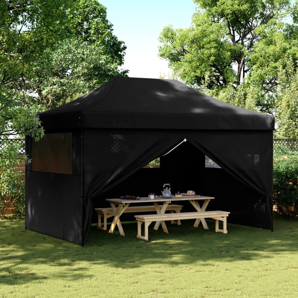 Faltzelt Schwarz Pop Up mit 4 Seitenteilen stabil wetterfest für Garten