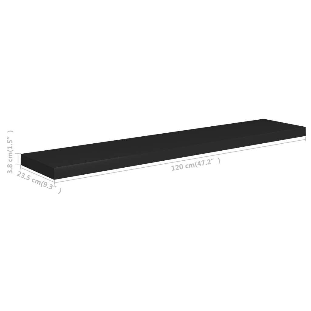 Schwarze Wandregale 2 Stück MDF 120 x 23,5 x 3,8 cm schwebend montierbar