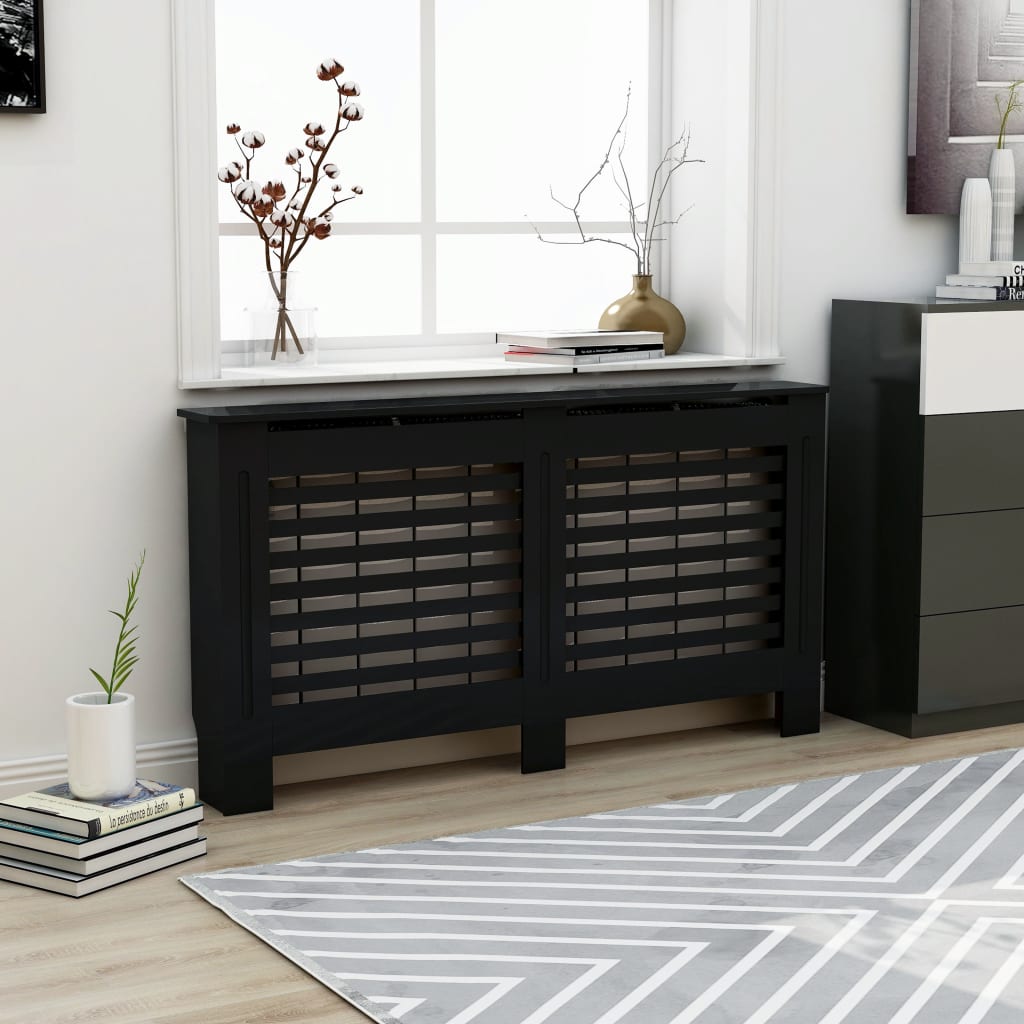Heizkörperabdeckung Schwarz 152x19x81,5 cm MDF wasserbasiert robust stilvoll einfach zu montieren