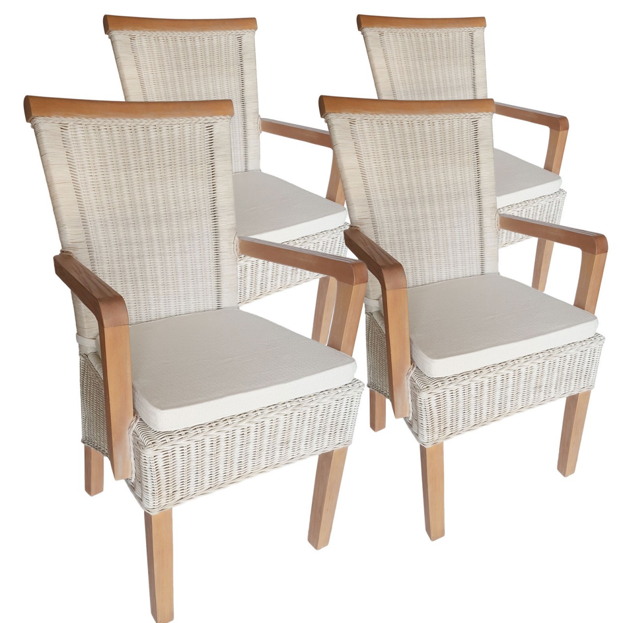 Esszimmer Stühle Set mit Armlehnen 4 Stück Rattanstühle Stuhl weiß Perth Sessel nachhaltig Esszimmer Stühle Set mit Armlehnen 4 Stück Rattanstühle Stuhl weiß Perth Sessel nachhaltig