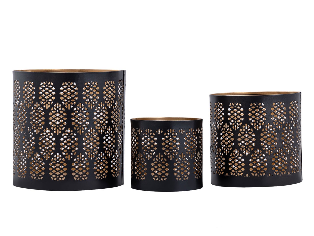 Kerzenständer 3er Set Windlicht Orient Teelichthalter rund schwarz gold
