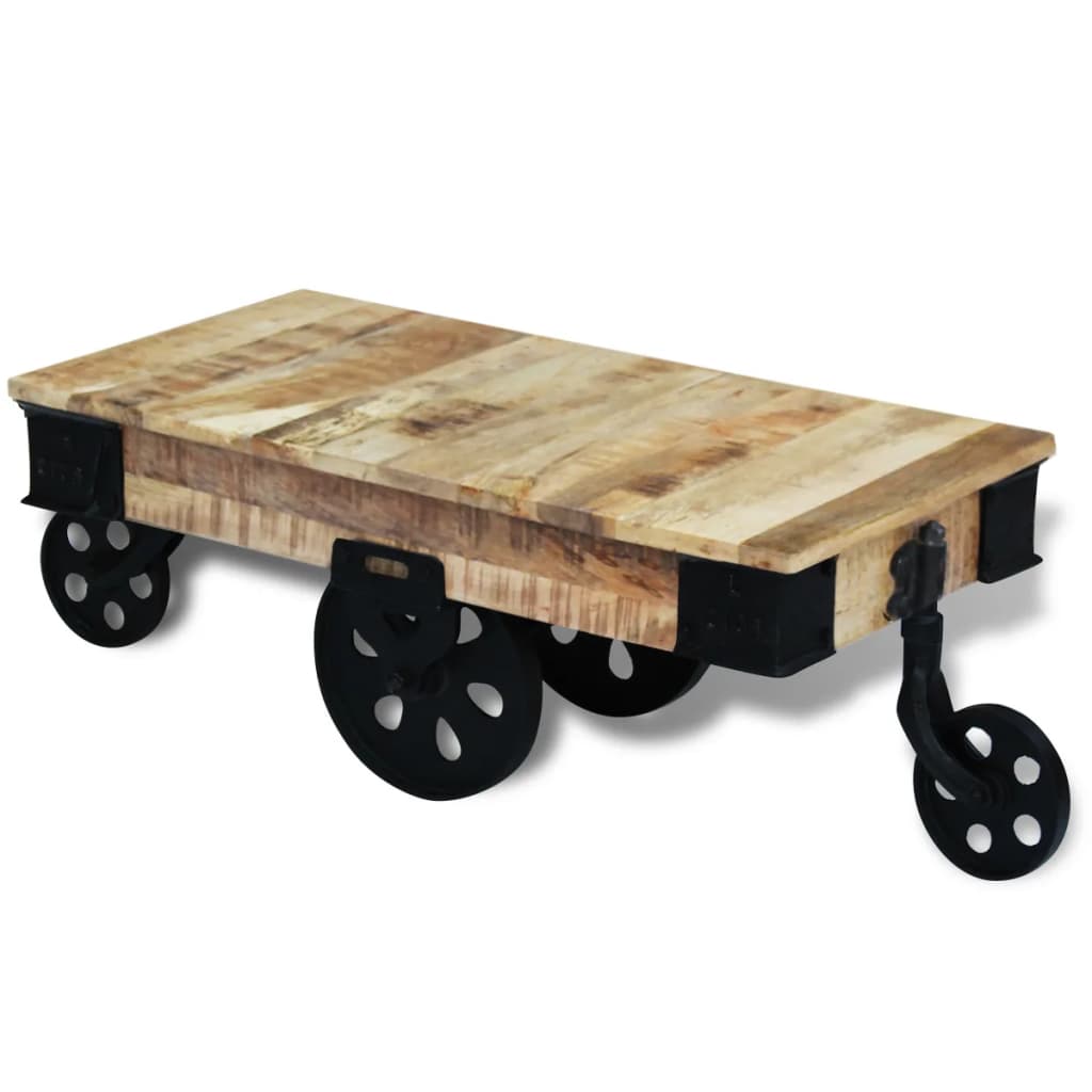 Holz-Couchtisch mit Rollen Massives Mangoholz robustes Design Stabil einzigartig