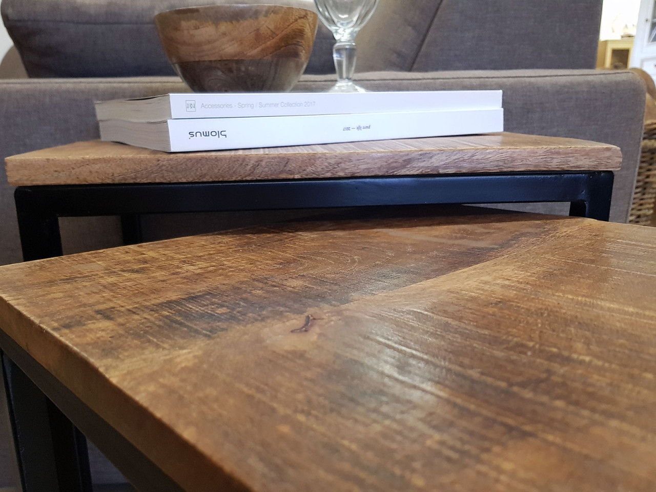 Beistelltisch Holz Satztisch Set 2 Stück Wohnzimmer Tisch Couchtisch Dallas Metall Gestell