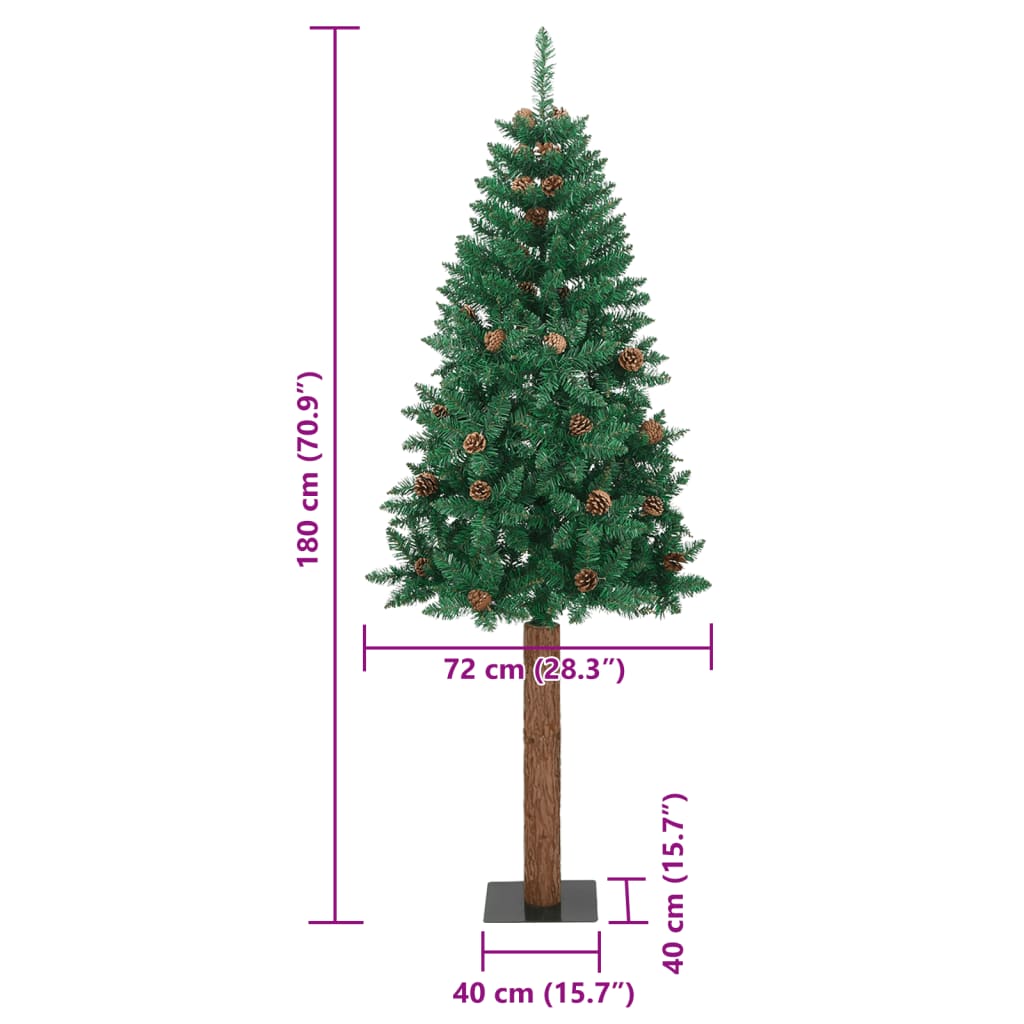 Künstlicher Weihnachtsbaum mit Echtholz, Zapfen Grün 180cm Baum Naturgetreu