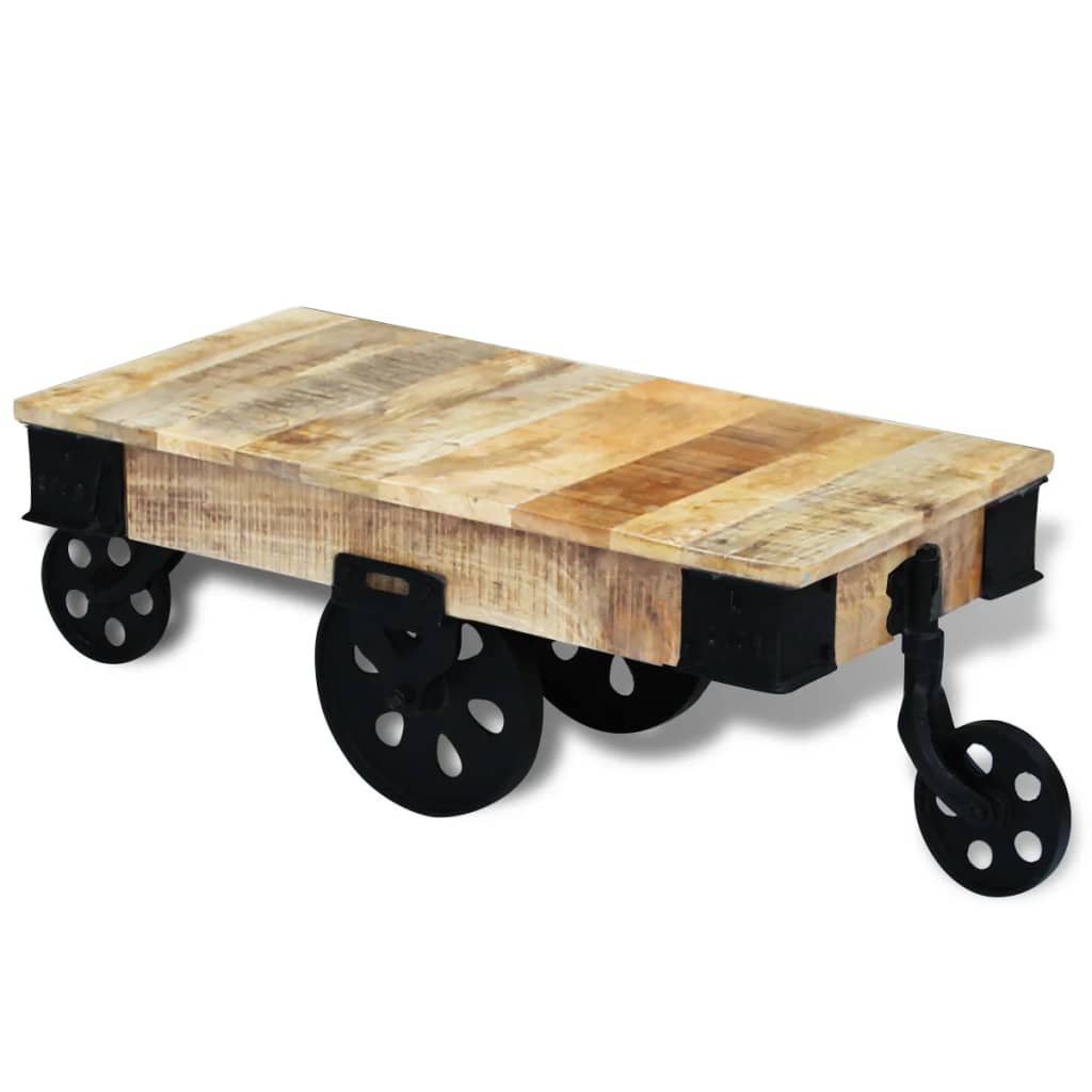 Holz-Couchtisch mit Rollen Massives Mangoholz robustes Design Stabil einzigartig