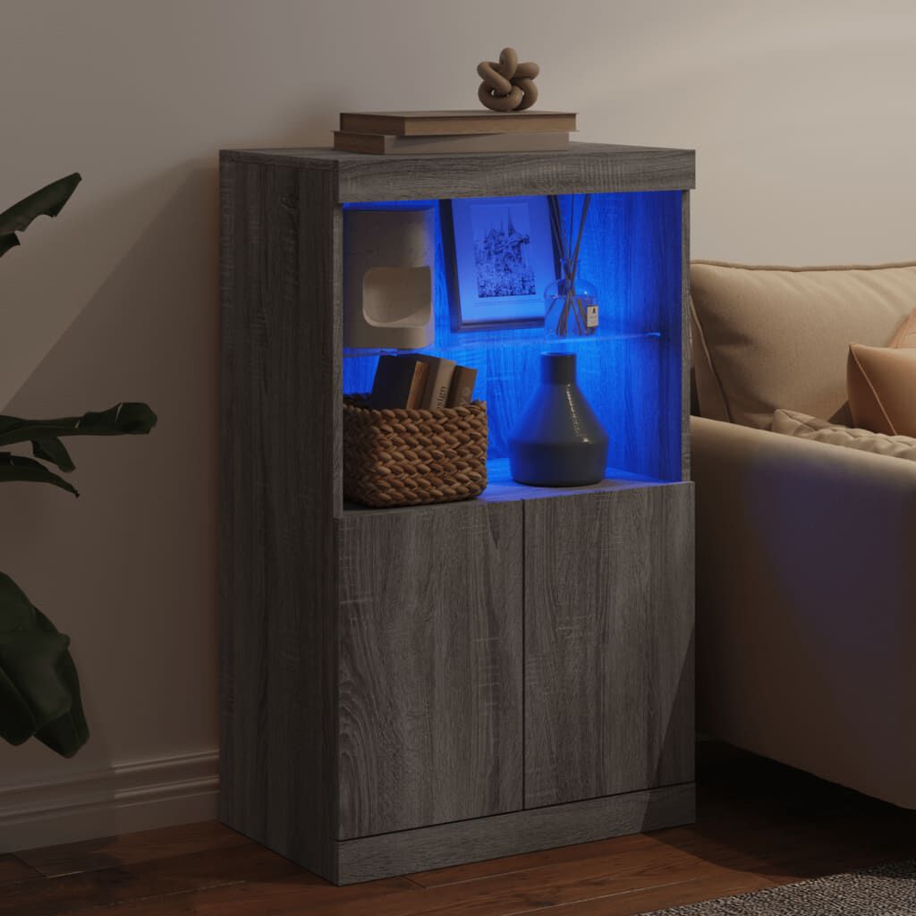 Sideboard Grau Sonoma 60x37x100 cm mit LED Beleuchtung modern gestaltet